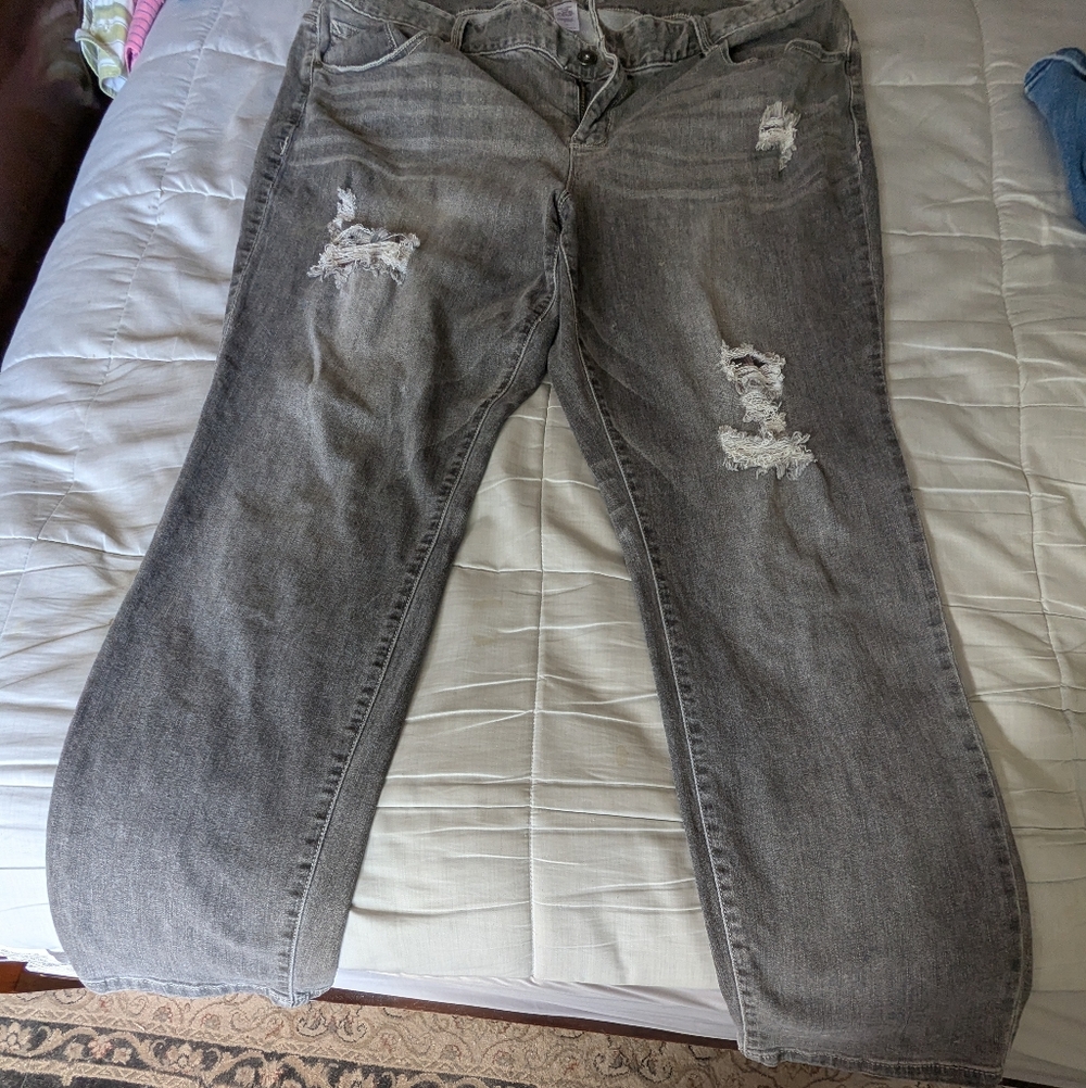 Maurices Gray Distressed Straight Leg Jeans